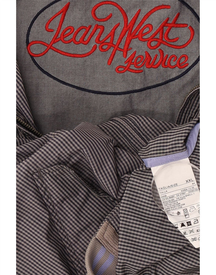 Benetton Herre Bomber Jacket UK 44 2XL Navy Blue Gingham Cotton
