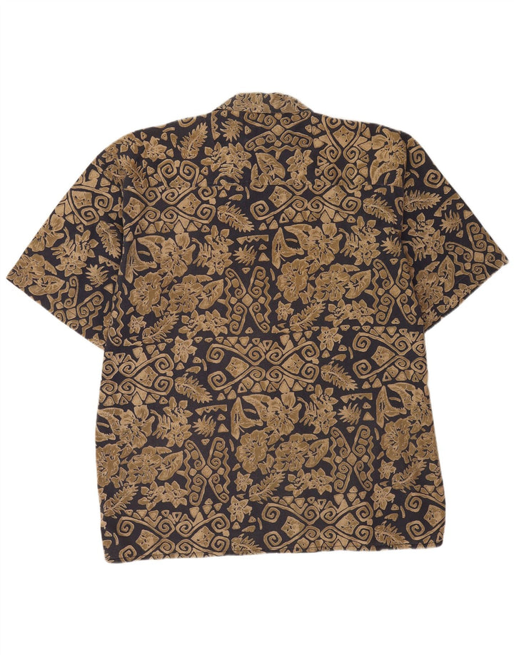 Vintage kortærmet herreskjorte XL Beige geometrisk polyester