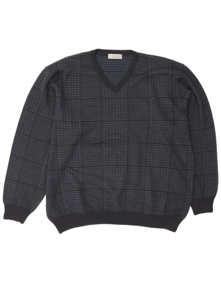 Marks & Spencer Herre V-hals sweater XL marineblå ternet akryl