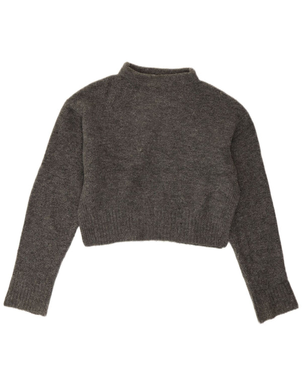 Zara Dame Loose Fit Crop Turtle Neck Jumper Sweater UK 6 XS Grå Flecked