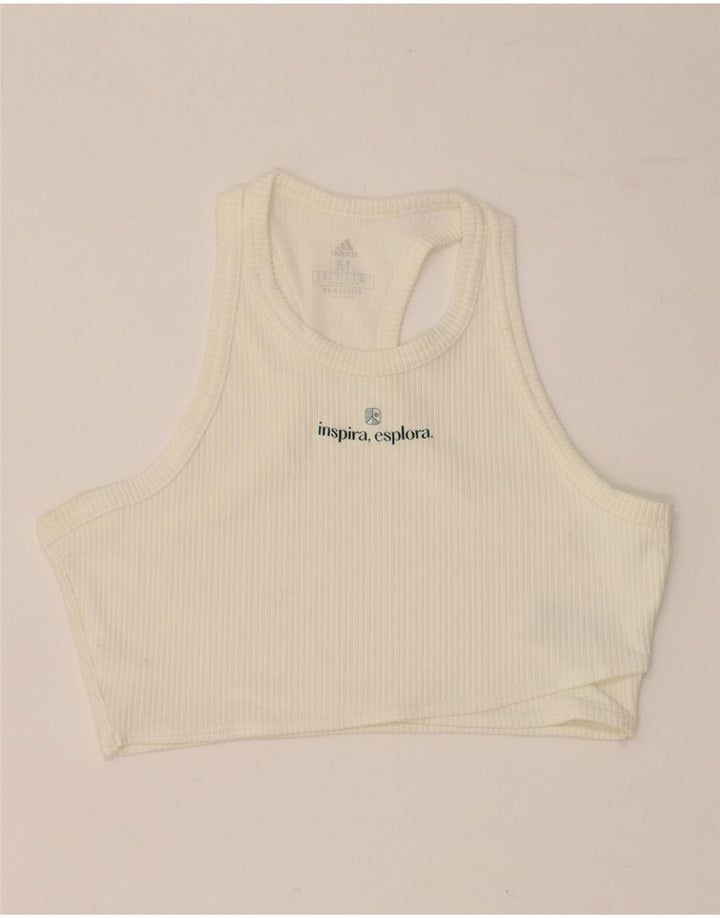 ADIDAS Aeroready Crop Vest Top UK 12/14 Medium White Polyamide