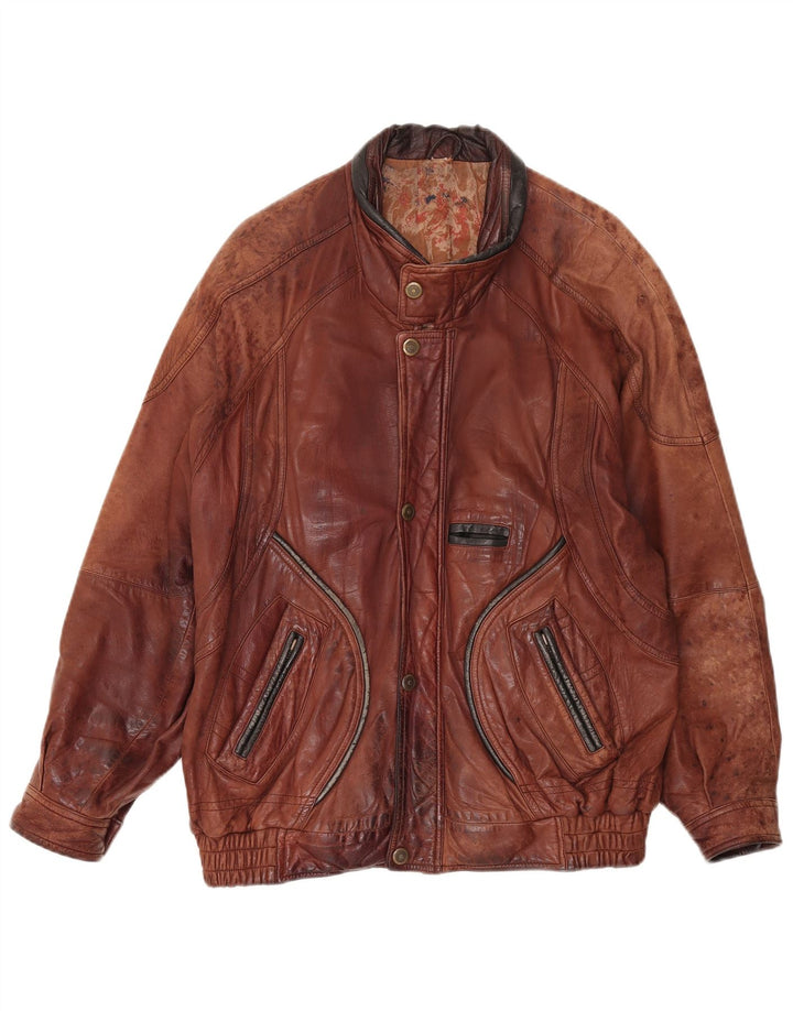 Vintage herre læderjakke UK 42 XL brunt læder