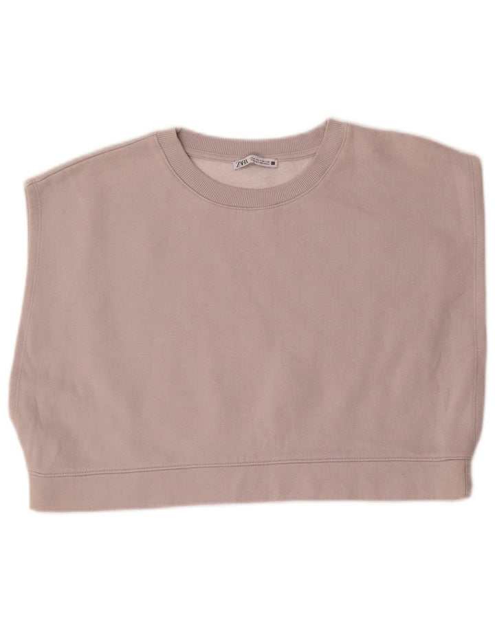 ZARA Womens Oversized Crop Ærmeløs sweatshirt Jumper UK 10 Small Grå