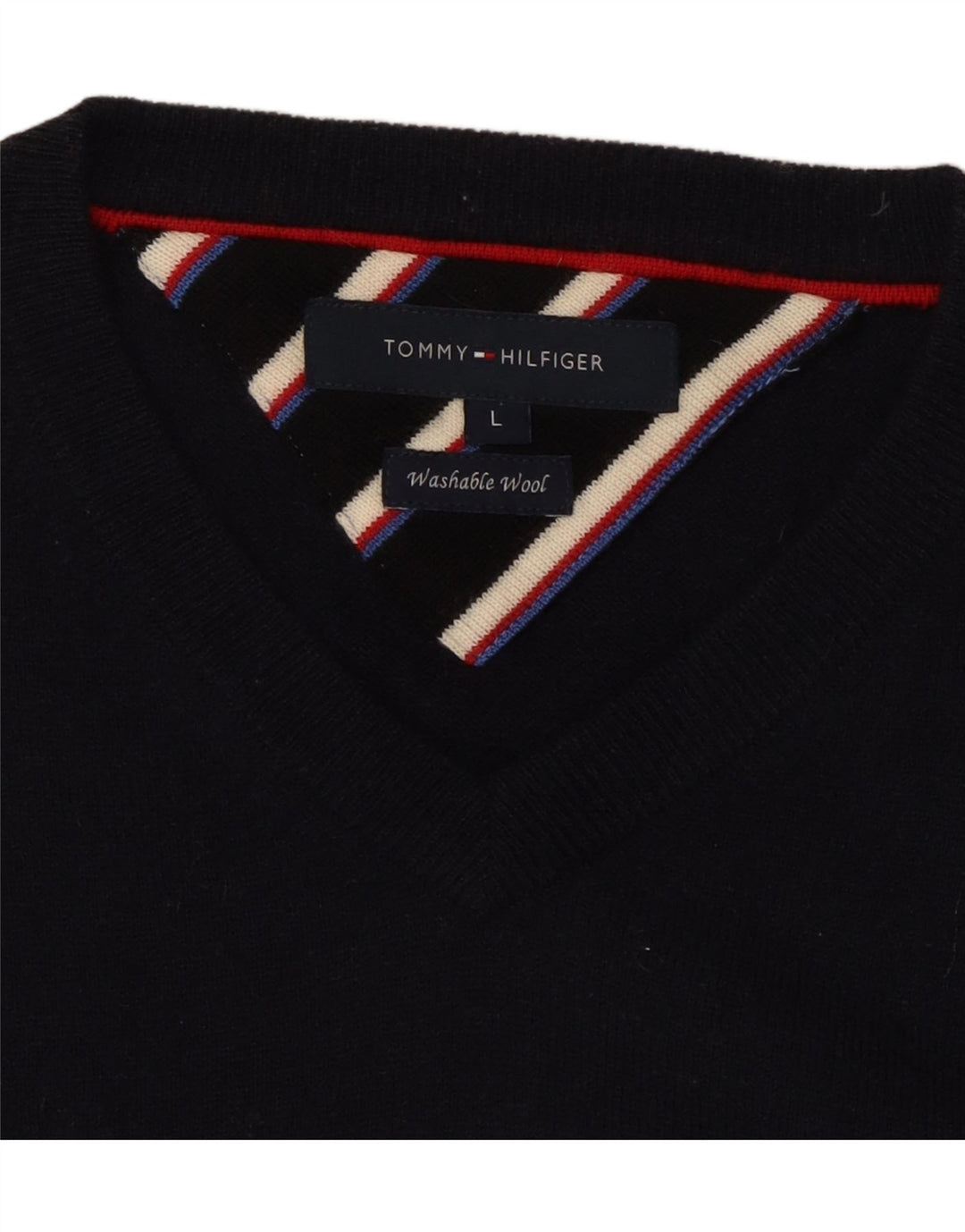 TOMMY HILFIGER Herre V-hals sweater Stor marineblå uld
