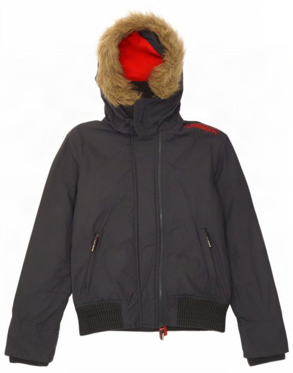 Superdry Womens The Windbomber Oversized bomberjakke med hætte UK 6 XS Grå