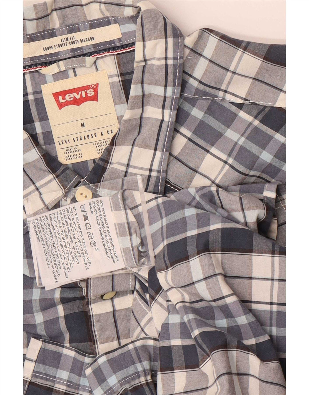 Levi's Kortærmet Slim Fit-skjorte til mænd mellemblå ternet bomuld