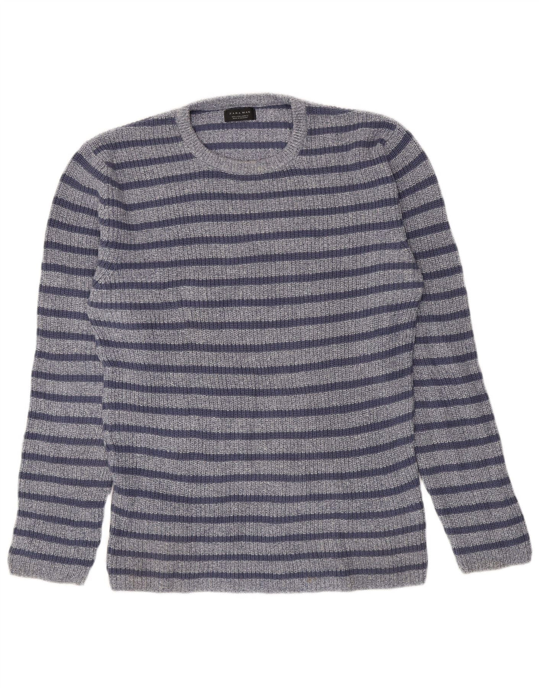 Zara Herre sweater med rund hals, stor blå stribet bomuld