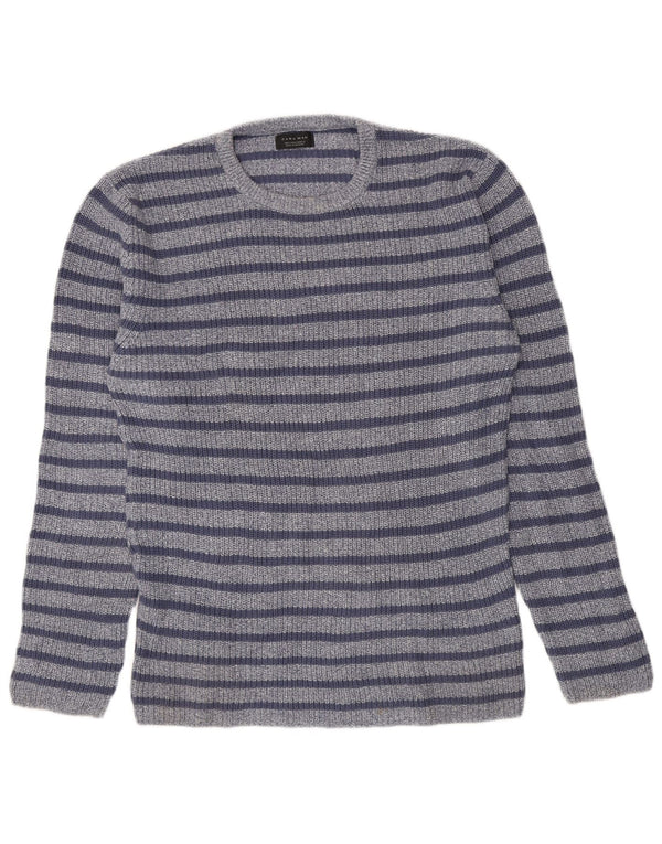 Zara Herre sweater med rund hals, stor blå stribet bomuld