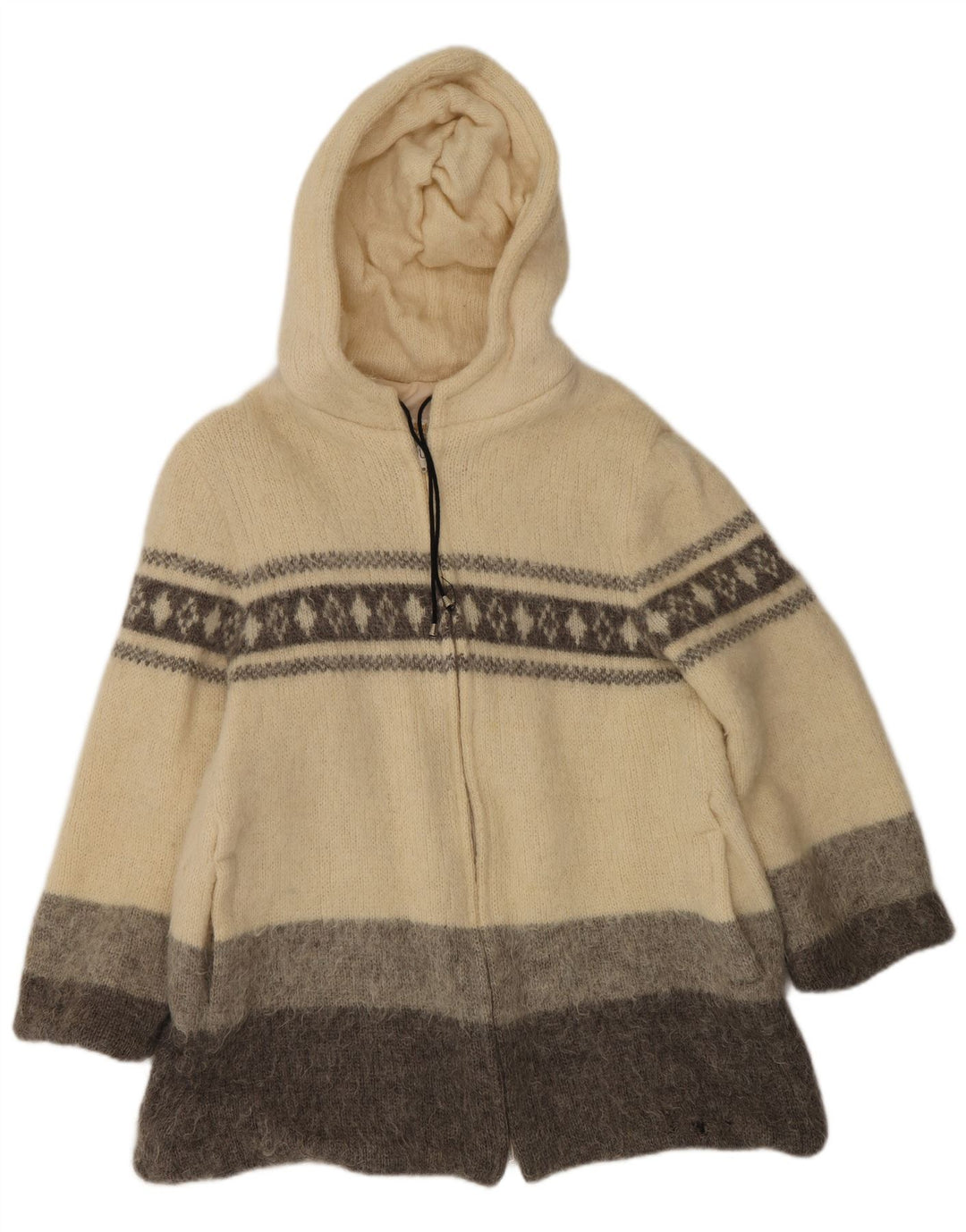 Alafoss Icewool Dame Cardigan Sweater UK 16 Large Off White Colourblock