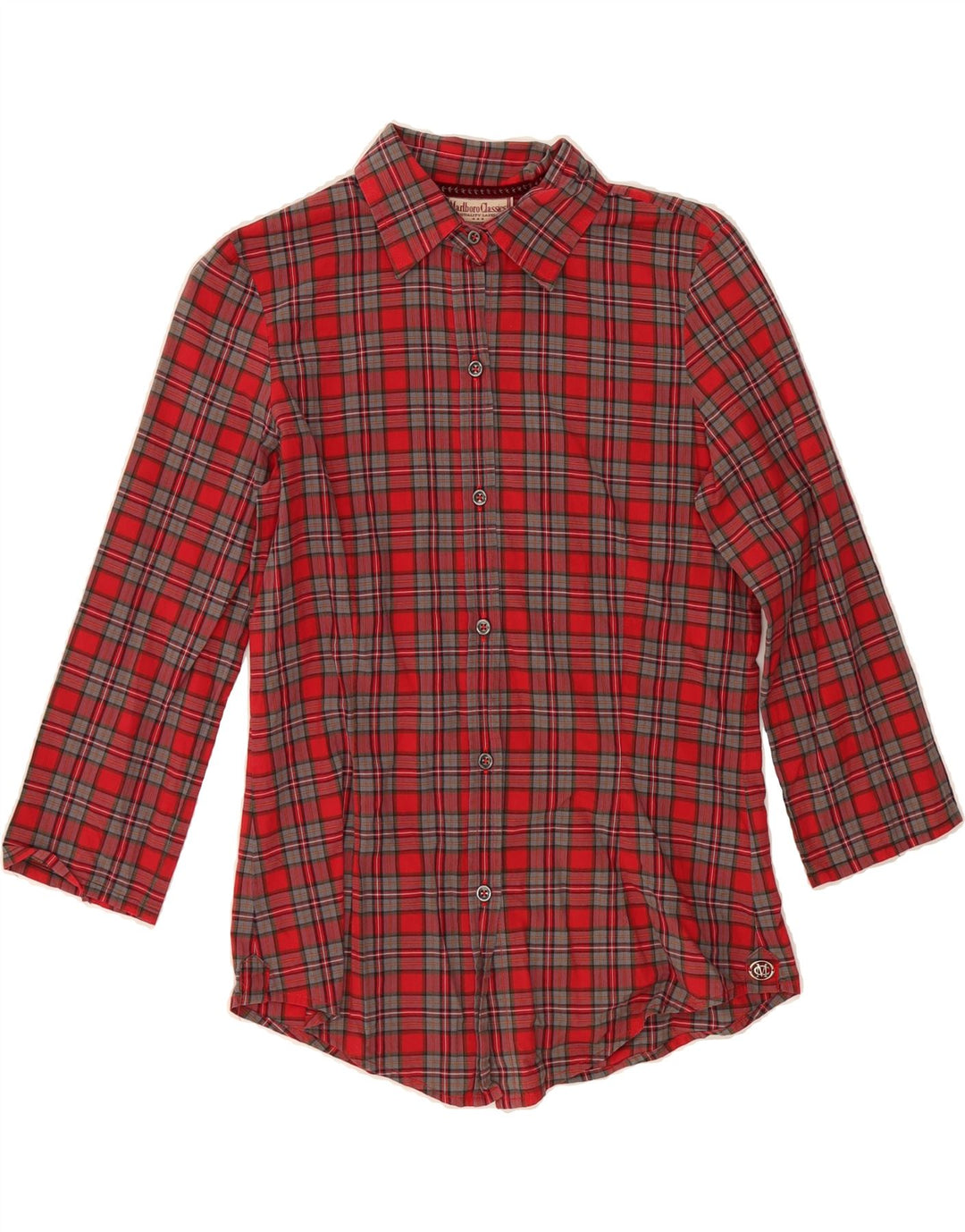 MARLBORO CLASSICS Womens 3/4 Sleeve Shirt EU 42 Large Red Check Cotton Vintage Marlboro Classics and Second-Hand Marlboro Classics from Messina Hembry 