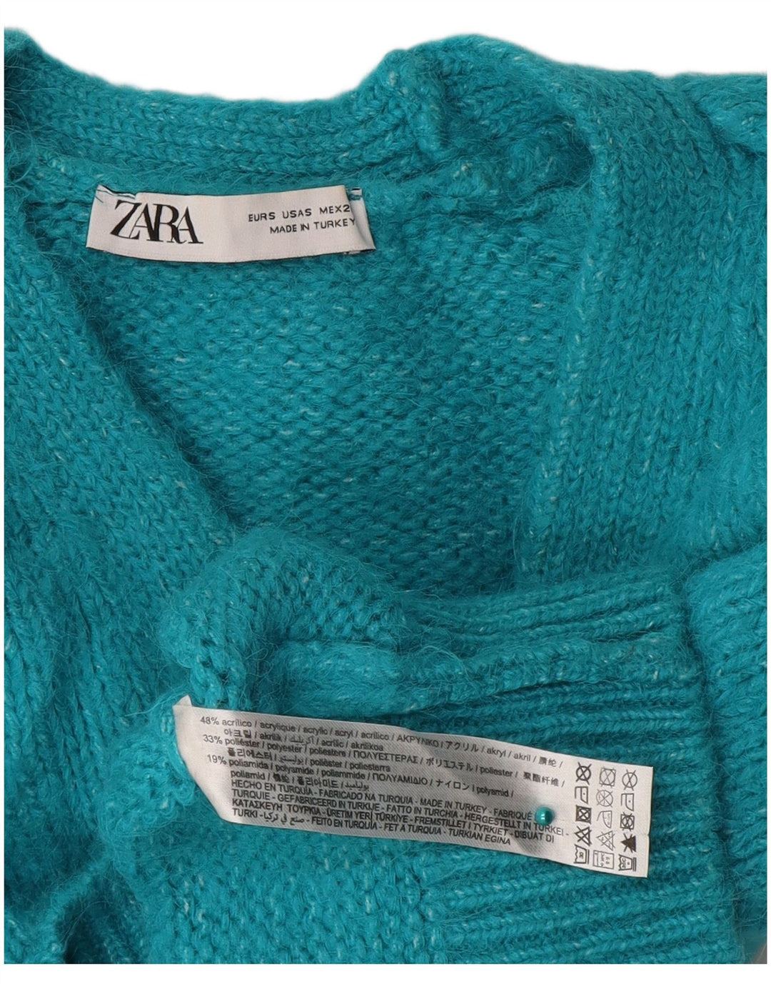 ZARA Womens Crop Cardigan Sweater UK 10 Small Blue Acryl