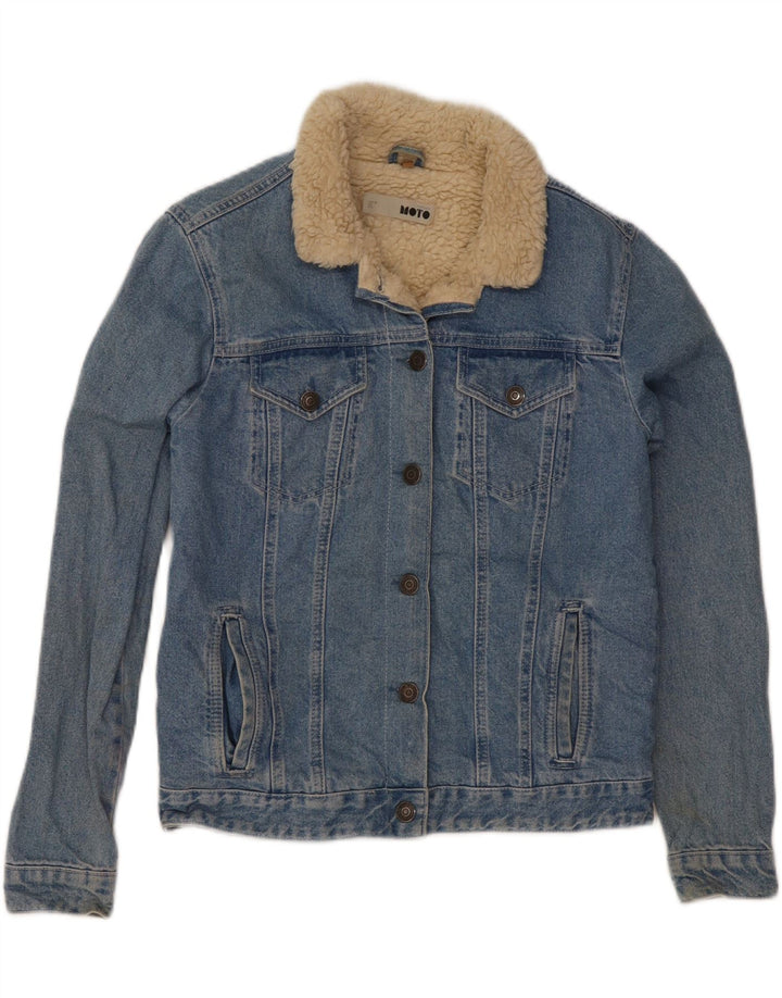 Topshop Dame Sherpa Denim Jacket UK 10 Small Blue Cotton
