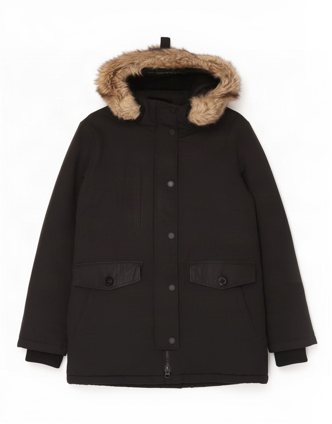 Superdry Parkajakke med hætte til kvinder UK 12 Medium Sort Nylon