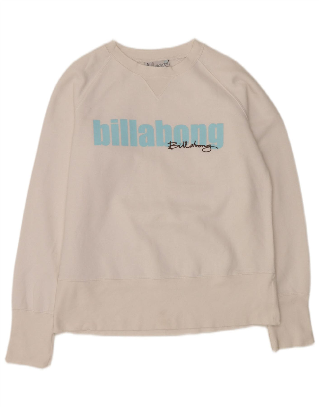 BILLABONG Dame grafisk sweatshirt Jumper UK 12 Medium White Polyester