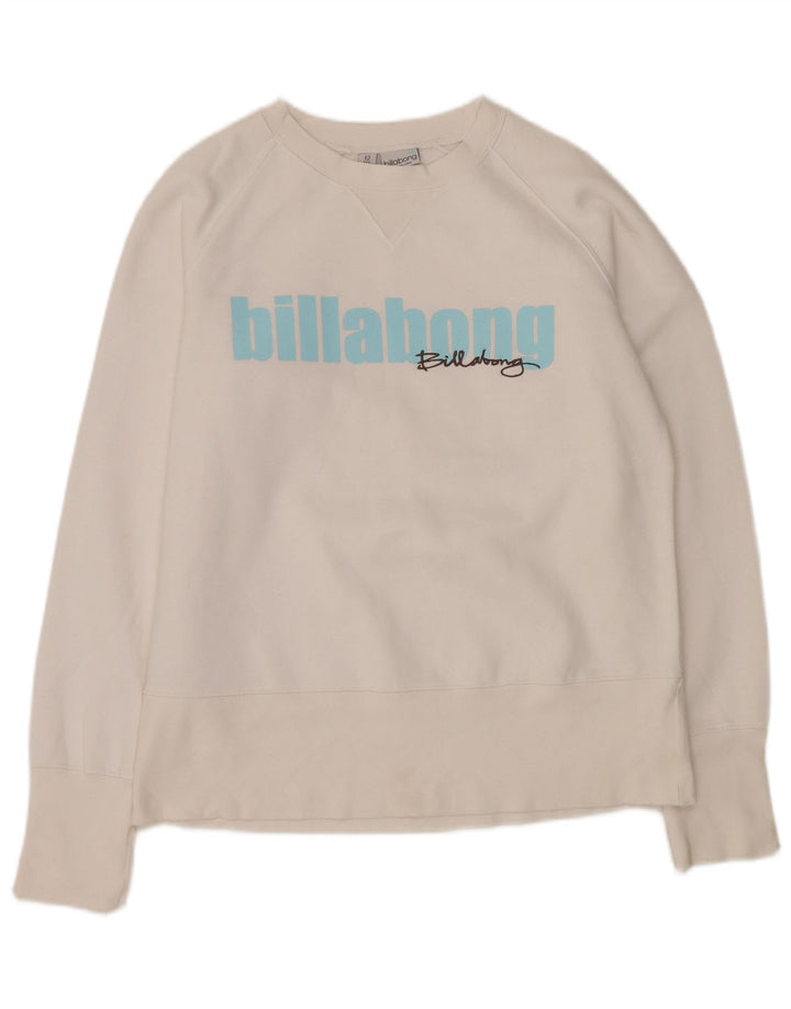 BILLABONG Dame grafisk sweatshirt Jumper UK 12 Medium White Polyester