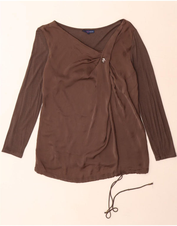Trussardi Dame Langærmet Bluse Top UK 10 Small Grey Colourblock