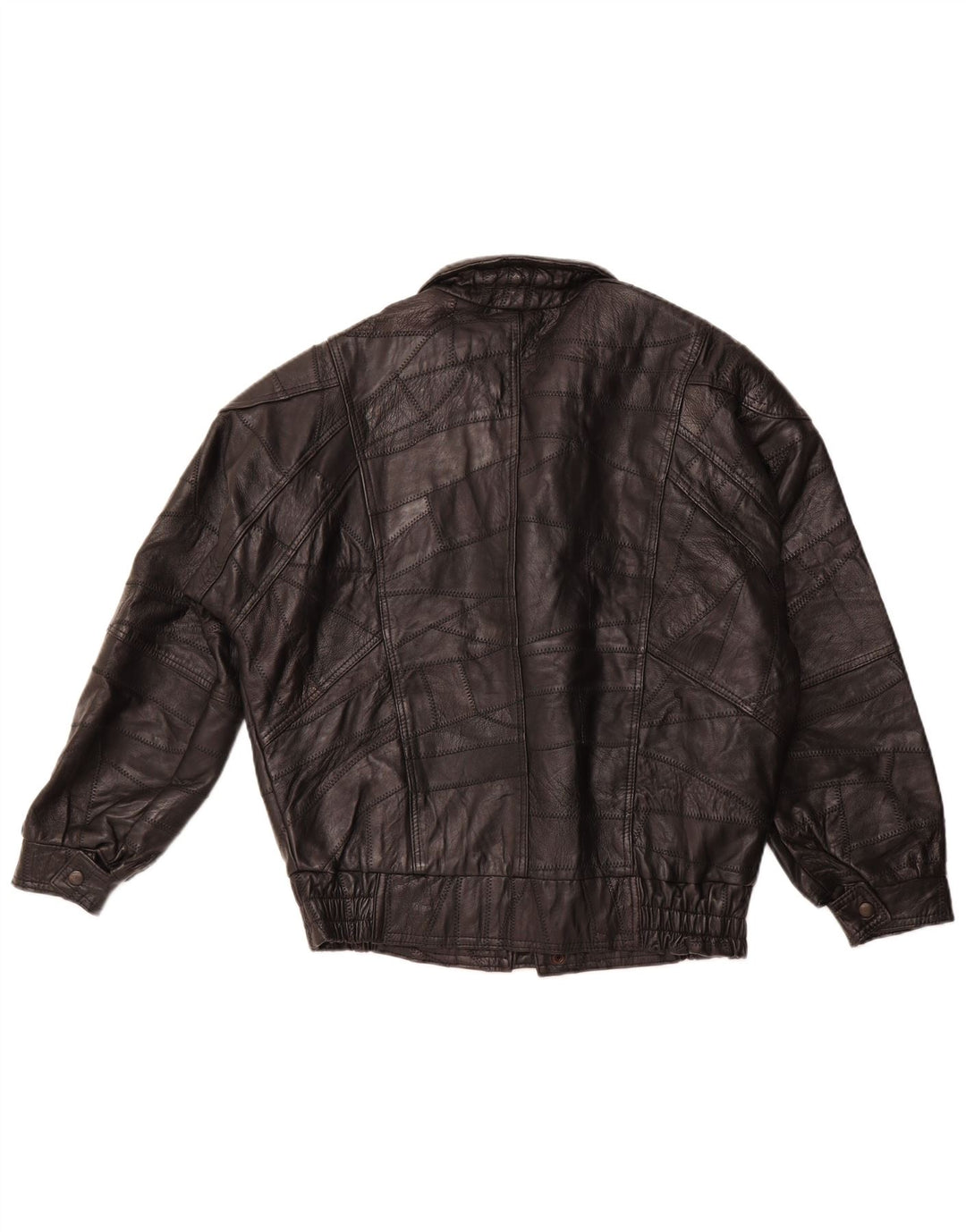 VINTAGE Herre Military Loose Fit Læderjakke UK 36 Small Black Patchwork