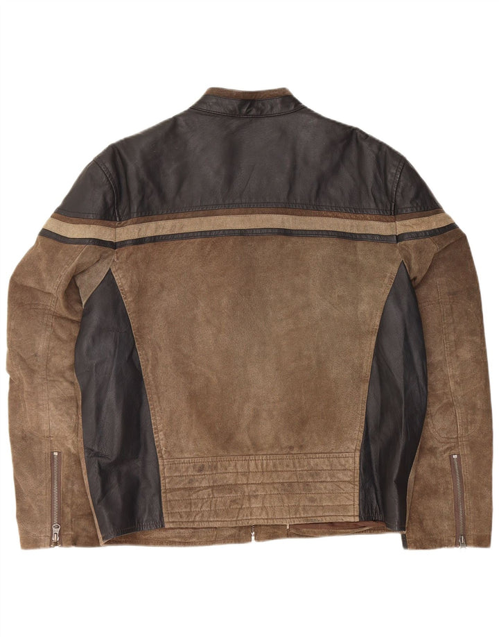 Angelo Litrico Herre Biker Jacket UK 40 Large Brown Colourblock