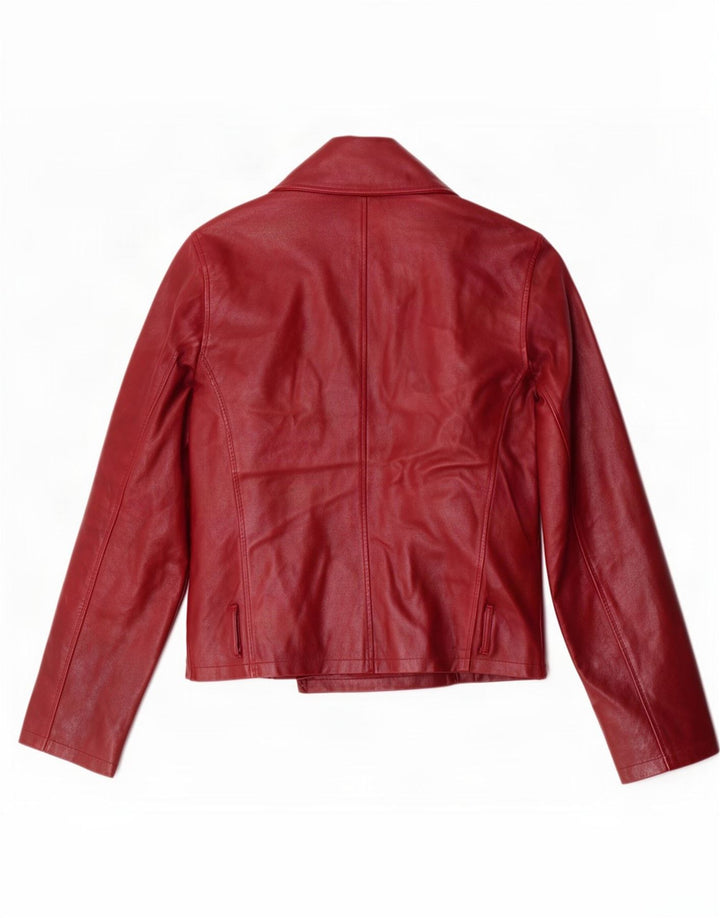 Sasch Dame Dobbeltradet Læder Biker Jacket UK 12 Medium Rød