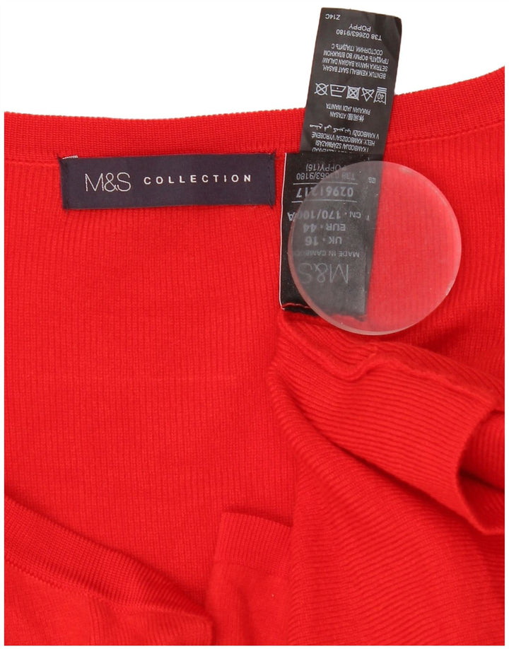 Marks & Spencer Womens Longline Open Cardigan Sweater UK 16 Large Red