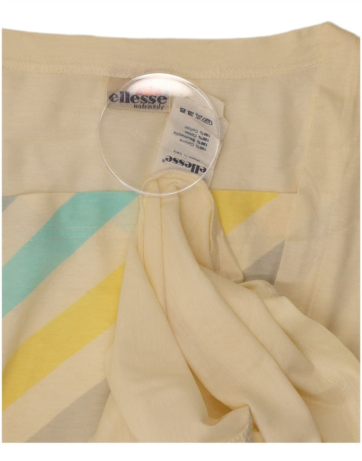 Ellesse Dame T-Shirt Top UK 12 Medium Off White Stribet bomuld
