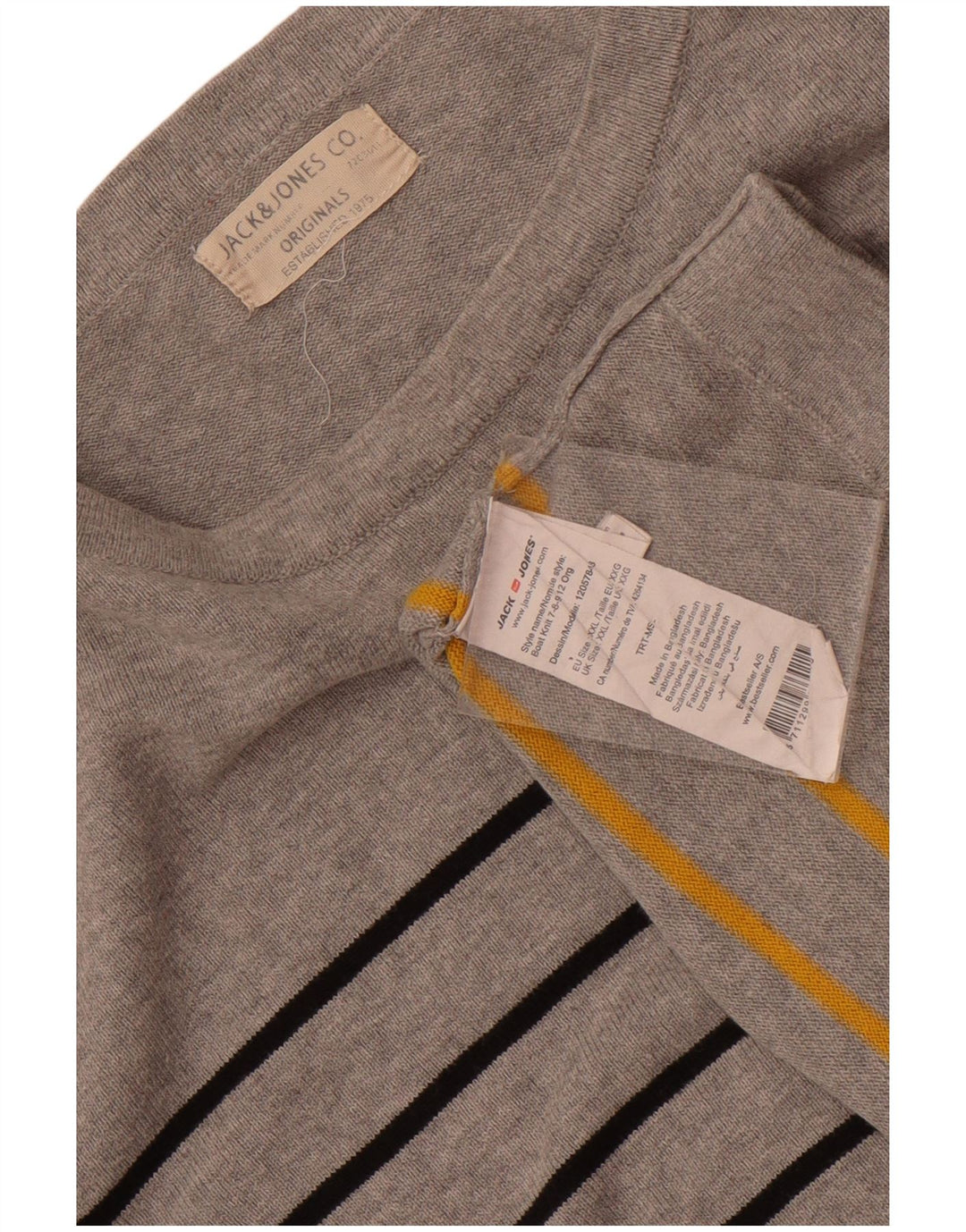 Jack & Jones herre top langærmet 2XL grå stribet bomuld