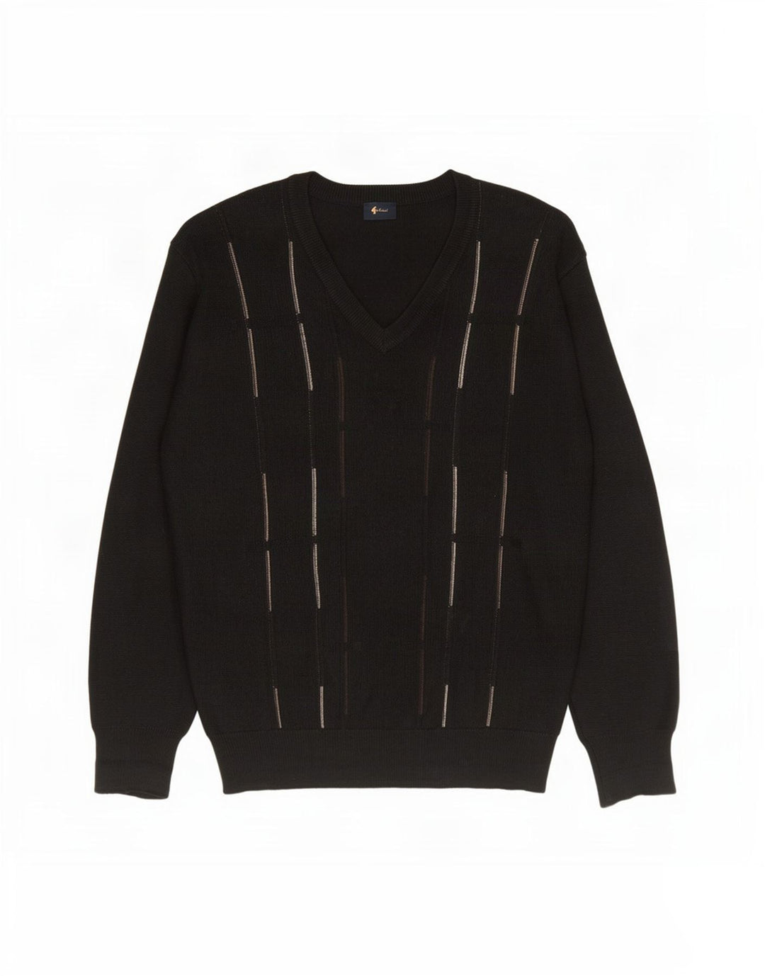 Gabicci Herre V-hals sweater Stor sort stribet uld