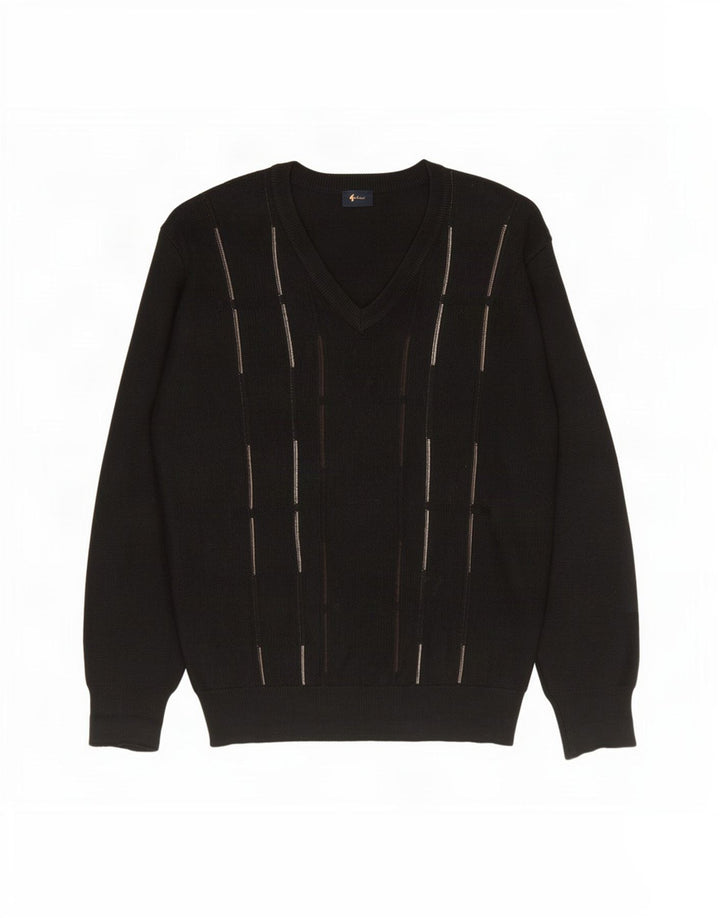 Gabicci Herre V-hals sweater Stor sort stribet uld