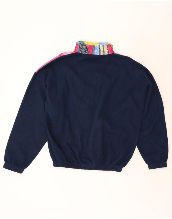 Vintage Herre Loose Fit Fleece Jumper med lynlåshals Medium Marineblå Geometrisk