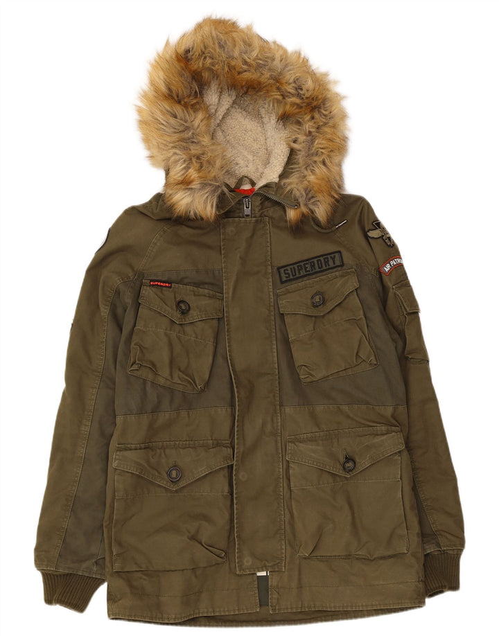 Superdry Parkajakke med hætte til mænd UK 38 Medium Khaki Bomuld