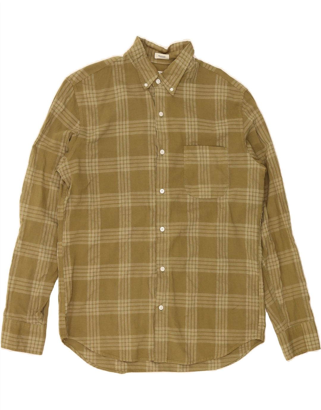 J. CREW Mens Classic Fit Flannel Shirt Medium Khaki Check Cotton Vintage J. Crew and Second-Hand J. Crew from Messina Hembry 