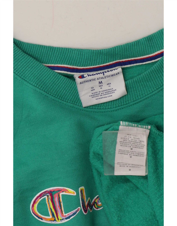 Champion Dame Grafisk Sweatshirt Jumper UK 14 Medium Grøn Bomuld