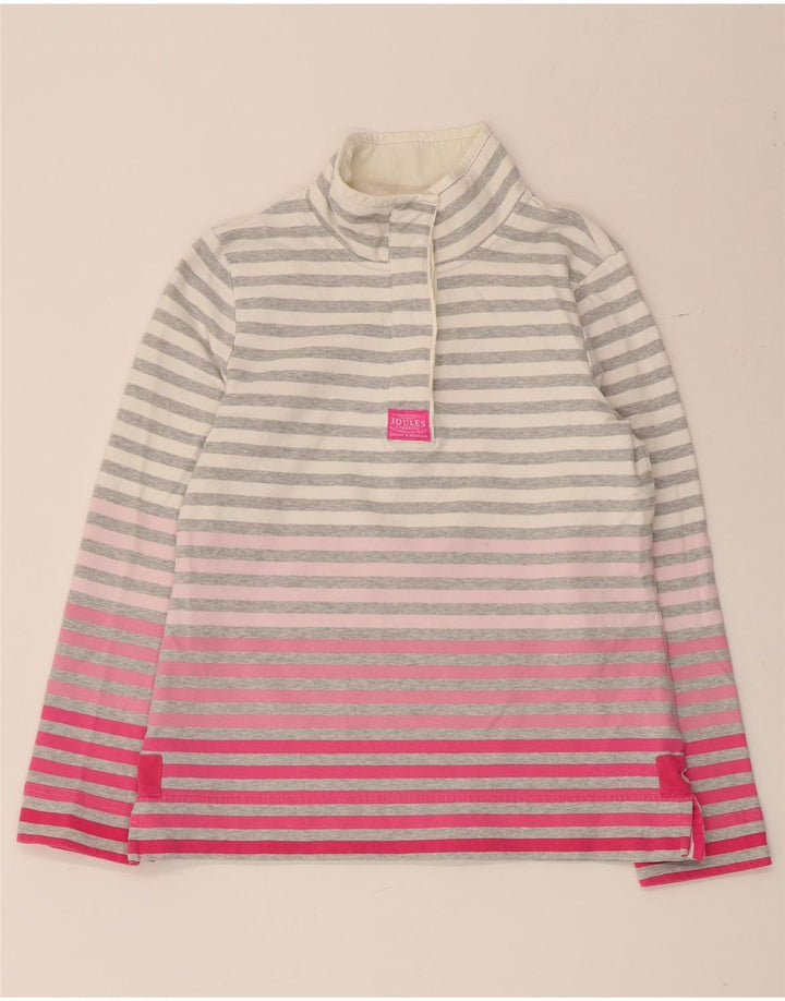 Joules Dame Button Neck Sweatshirt Jumper UK 12 Medium Grå Stribet