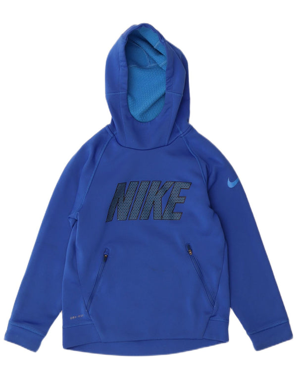 NIKE Dri Fit grafisk hættetrøje til drenge 8-9 år Lille blå polyester