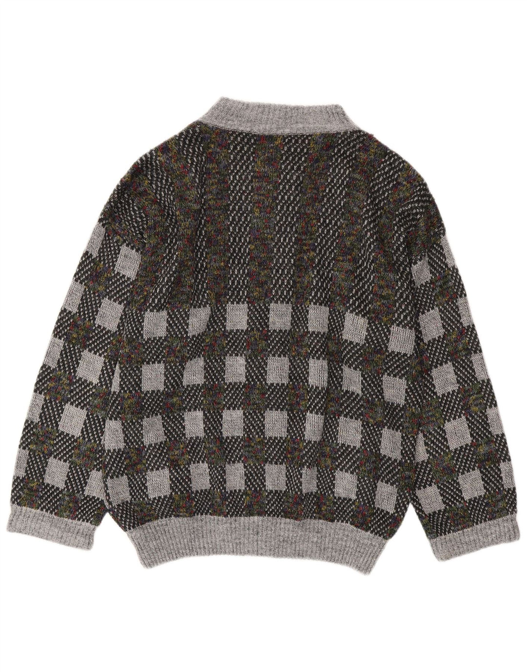 Vintage herre cardigan sweater IT 54 XL Grå geometrisk uld