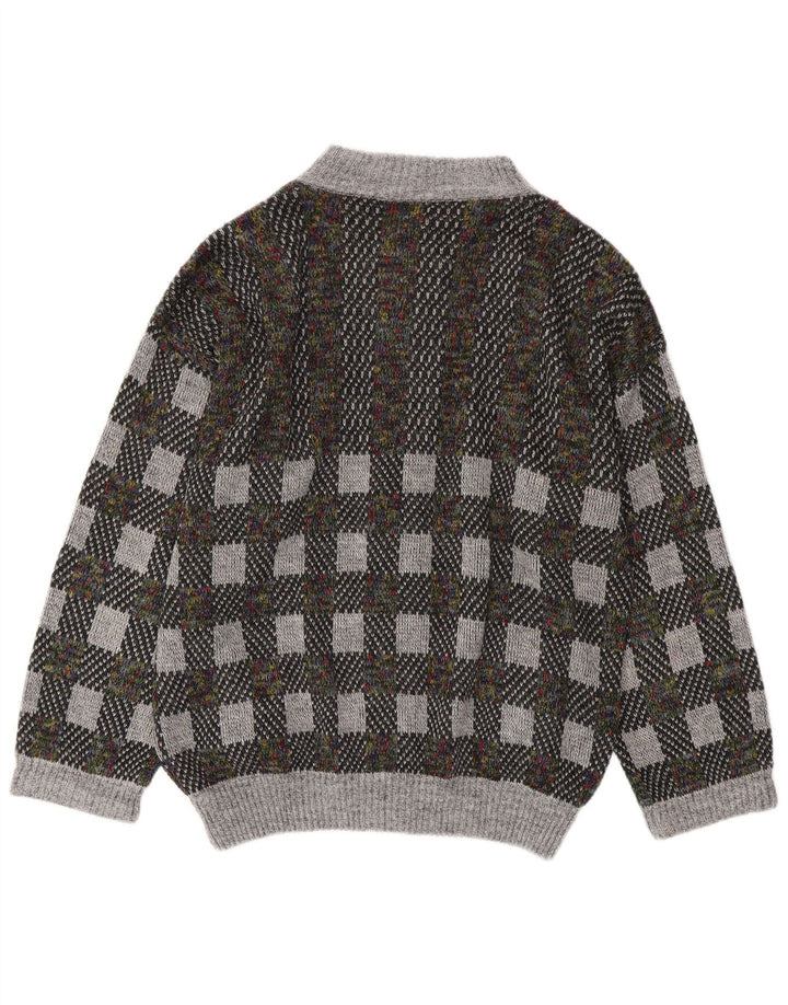 Vintage herre cardigan sweater IT 54 XL Grå geometrisk uld