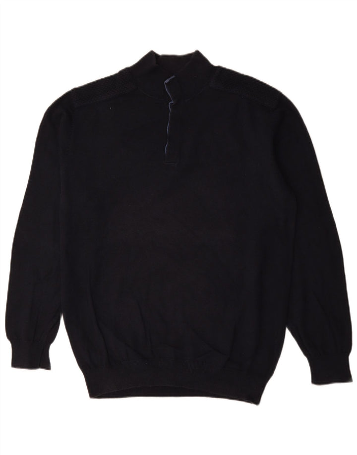 Massimo Dutti Herre Button Neck Jumper Sweater XL Navy Blue Bomuld