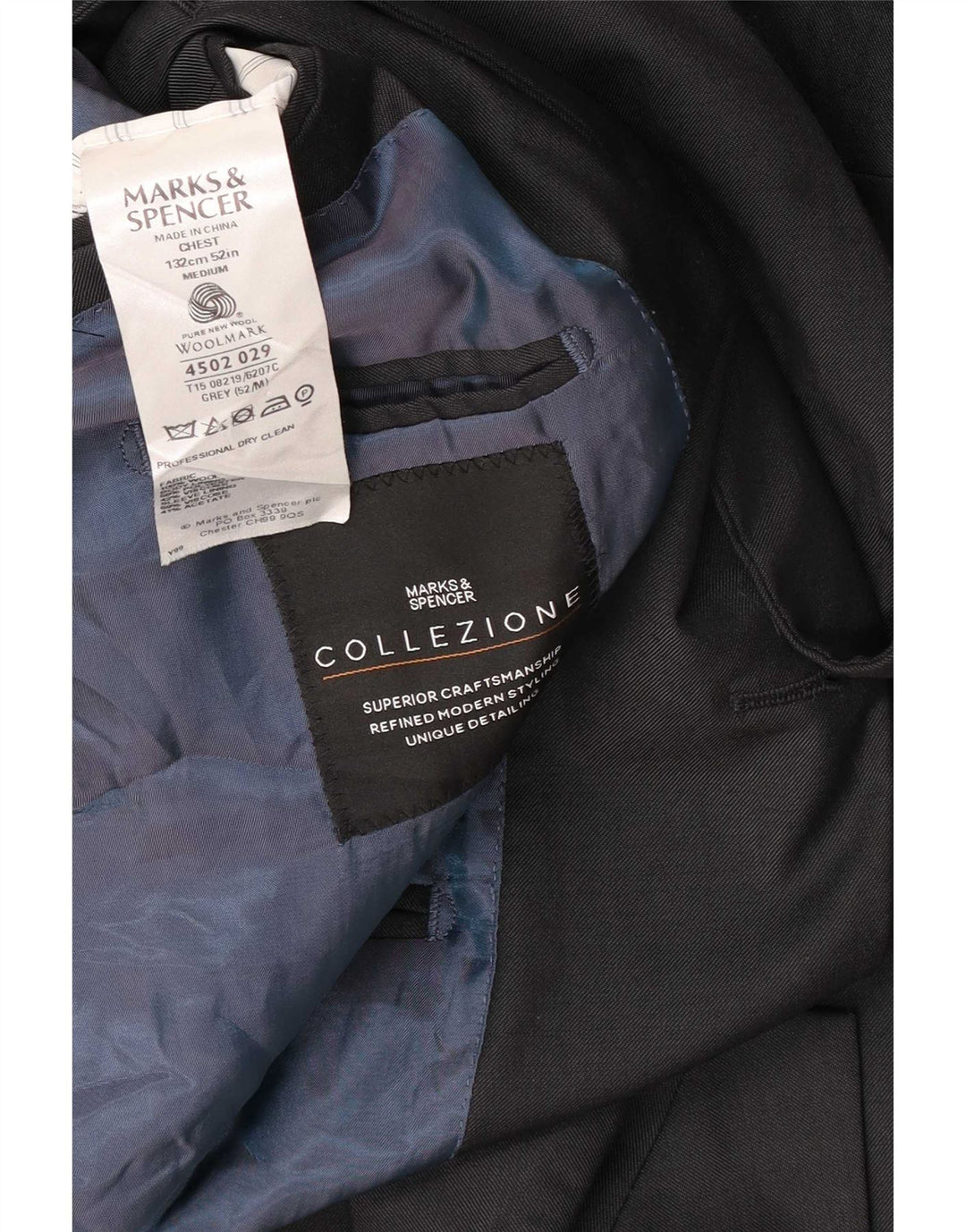 Marks & Spencer Herre 3-knaps blazerjakke UK 52 3XL Grå Uld