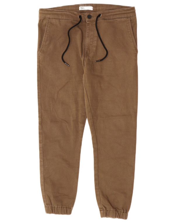 Zara Herre joggerbukser EU 42 Large W32 L26 Khaki Bomuld