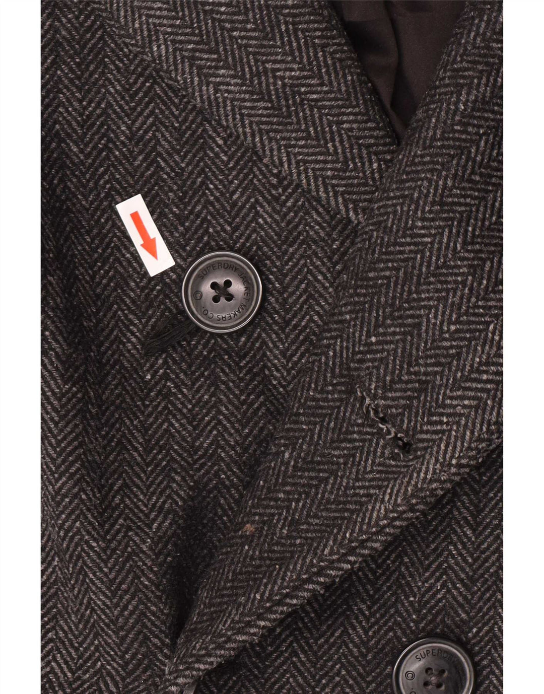 Superdry Herre Pea Coat UK 40 Large Grey Herringbone Wool Classic
