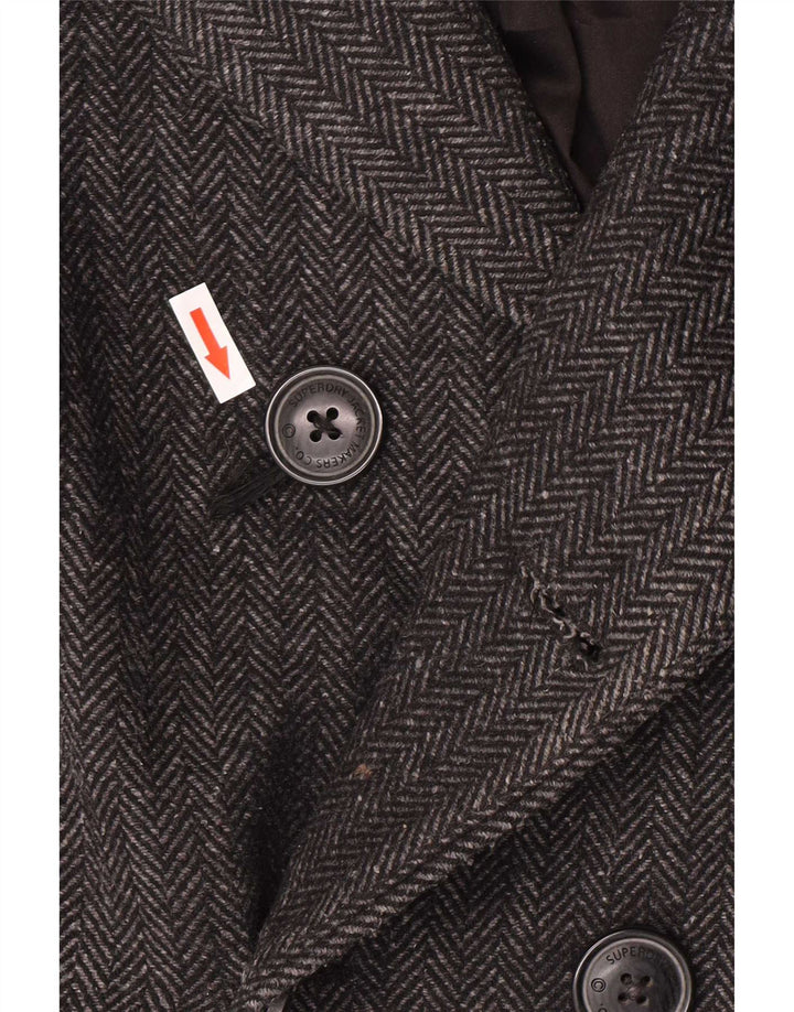 Superdry Herre Pea Coat UK 40 Large Grey Herringbone Wool Classic