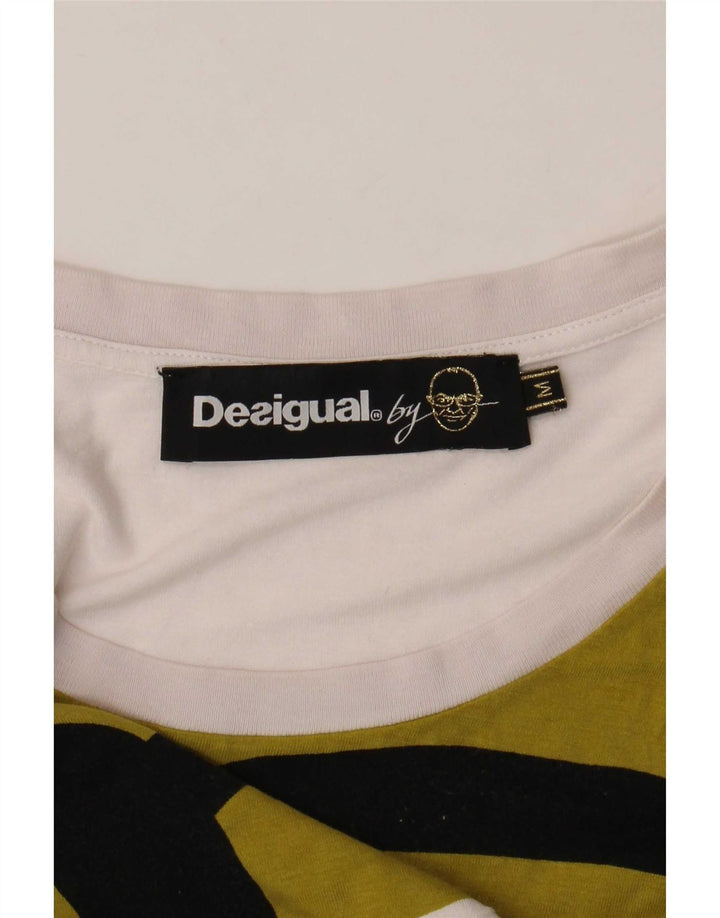 Desigual Dame Asymmetrisk Vest Top UK 12 Medium Hvid Geometrisk