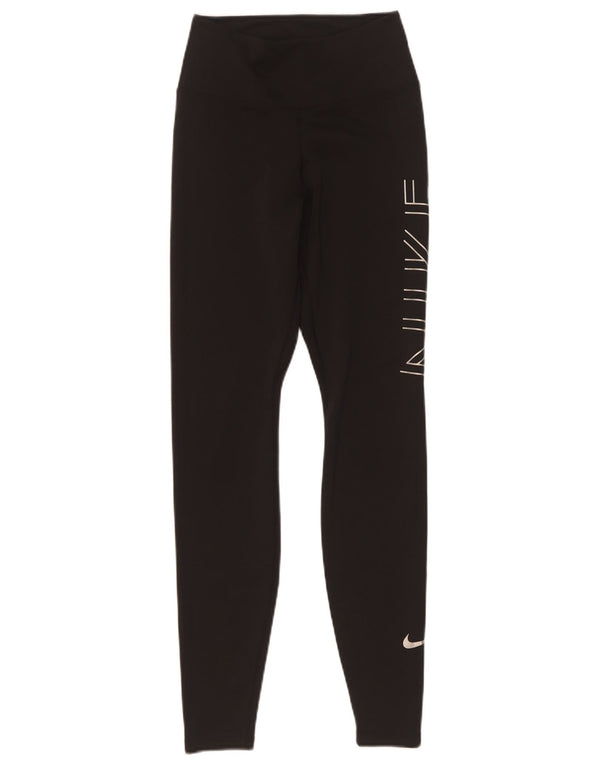 Nike Womens Dri Fit Graphic Leggings UK 4 XS Black Polyester