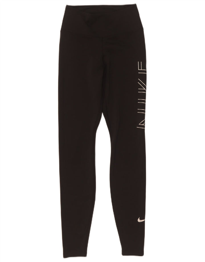 Nike Dame Dri Fit Grafiske Leggings UK 4 XS Sort Polyester