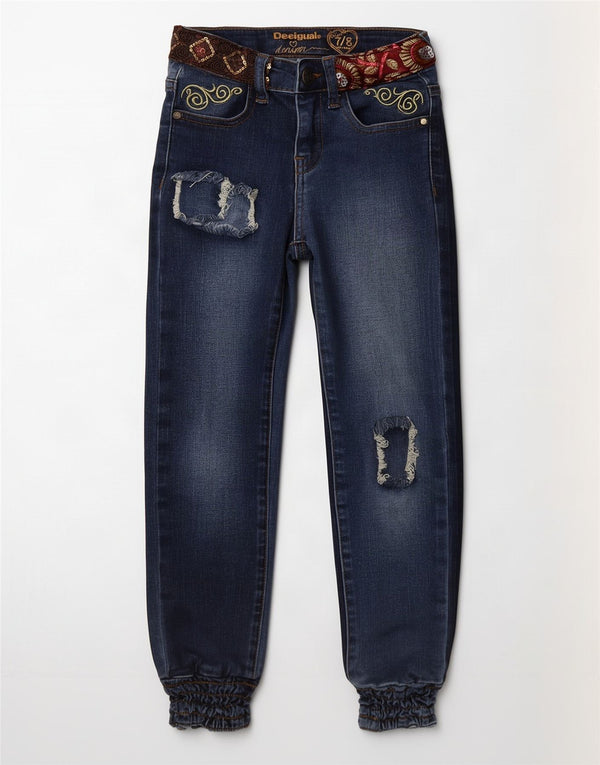 Desigual Piger Distressed Slim Jeans 7-8 år W20 L19 Navy Blue Floral