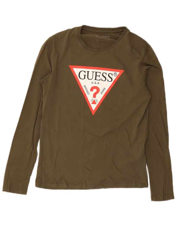 Guess Herre Slim Fit Grafisk Top Langærmet XS Khaki Bomuld