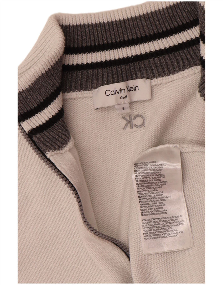 Calvin Klein Herre Zip Neck Sweater Small White Bomuld