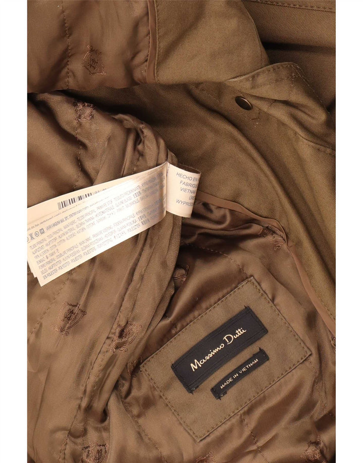 Massimo Dutti Dame Hooded Parka Jacket UK 14 Medium Green Cotton