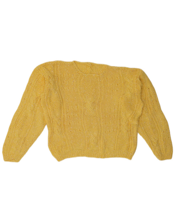 VINTAGE Dame Boat Neck Jumper Sweater UK 14 Large Yellow