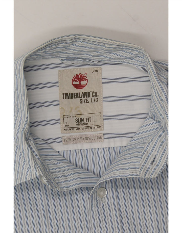 TIMBERLAND Mens Slim Fit Shirt Large Blue Striped Cotton Vintage Timberland and Second-Hand Timberland from Messina Hembry 